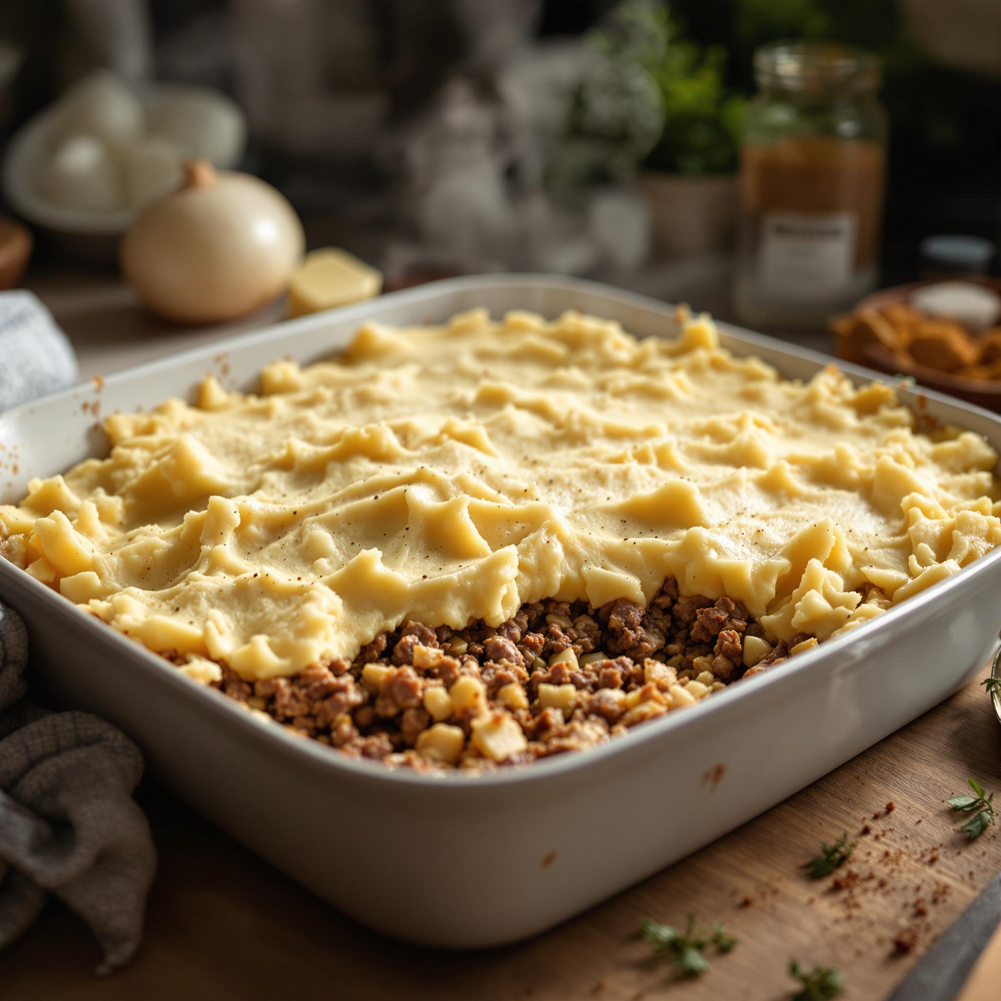 Ovenschotel met gehakt en puree