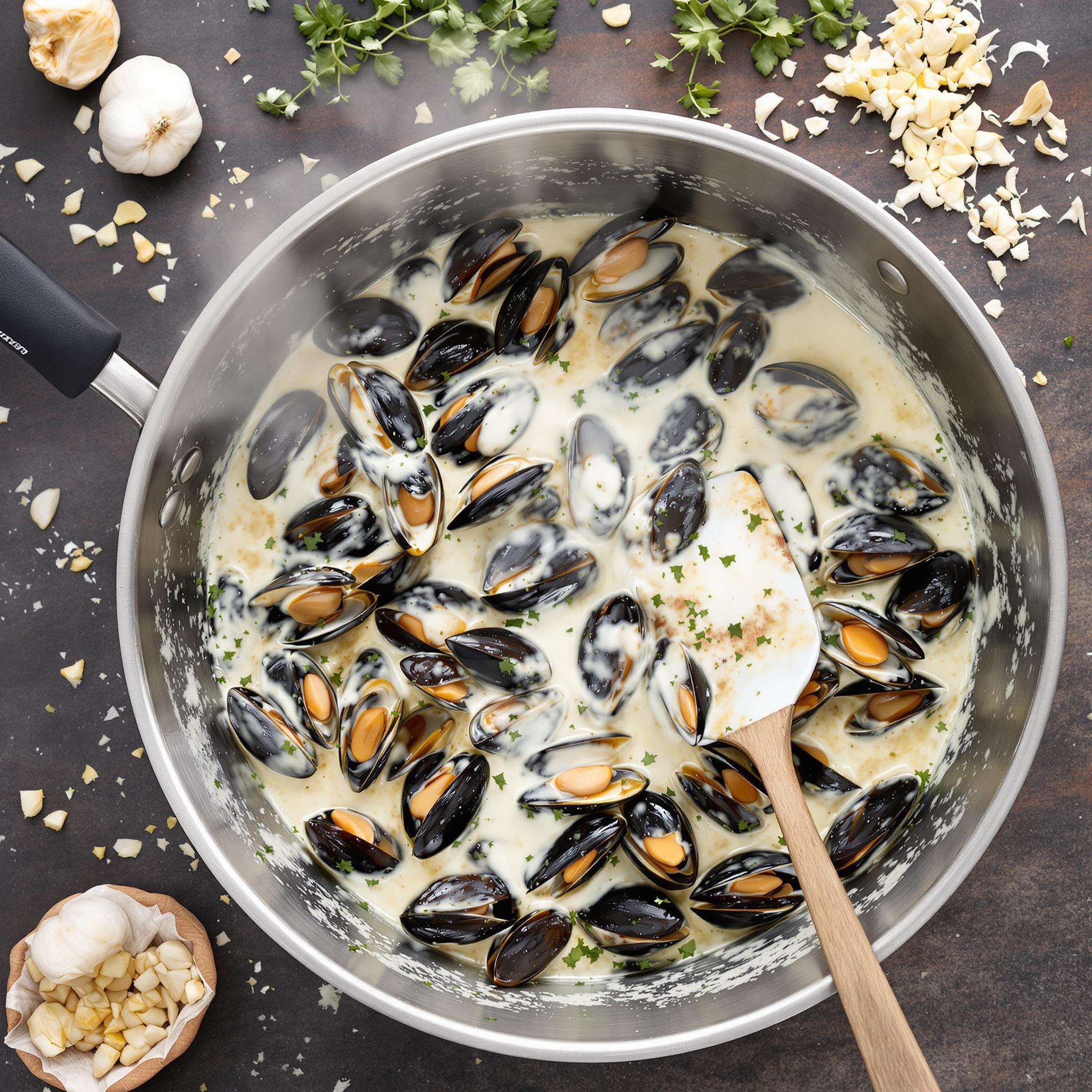 Mosselpannetje met knoflooksaus