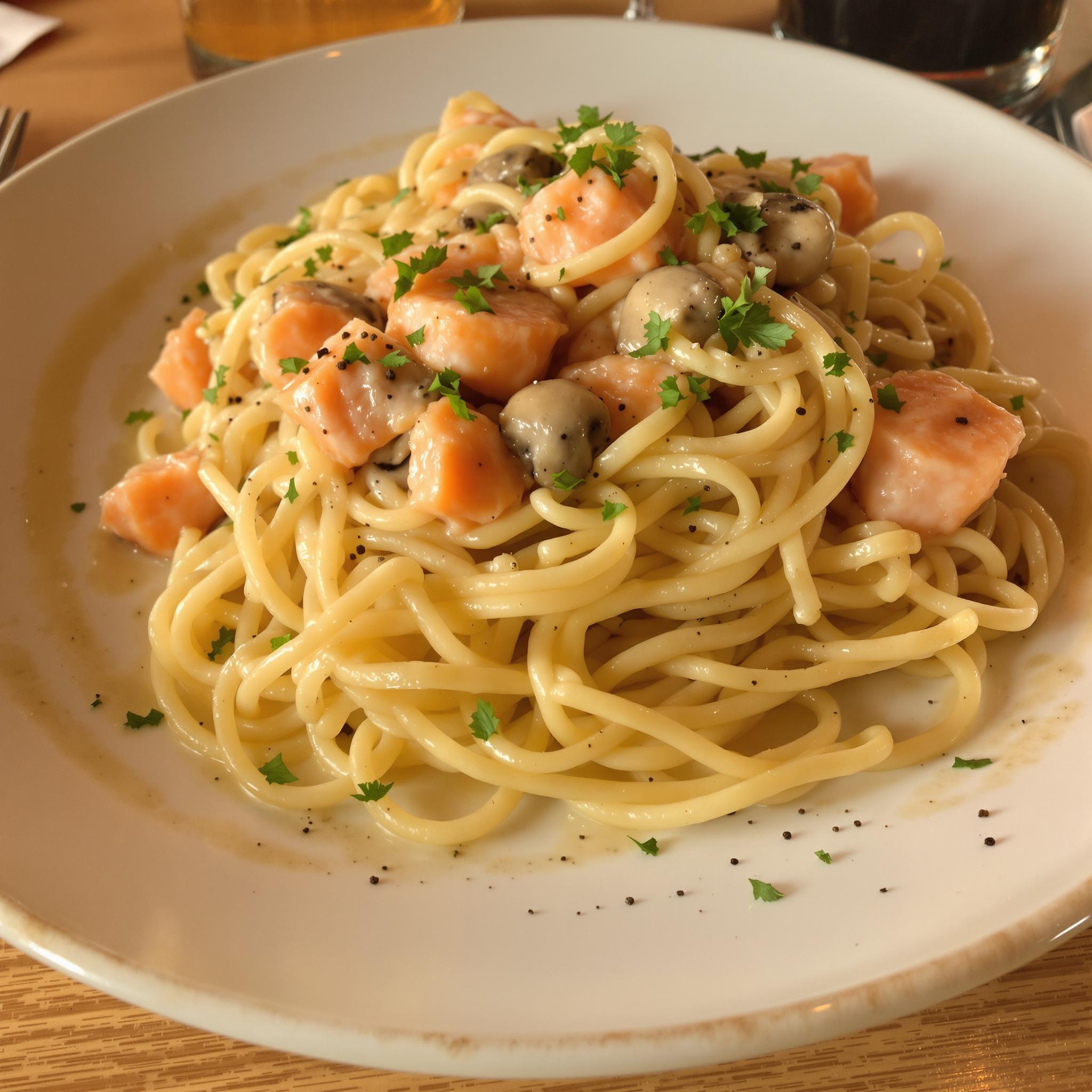 Spaghetti met room en zalm
