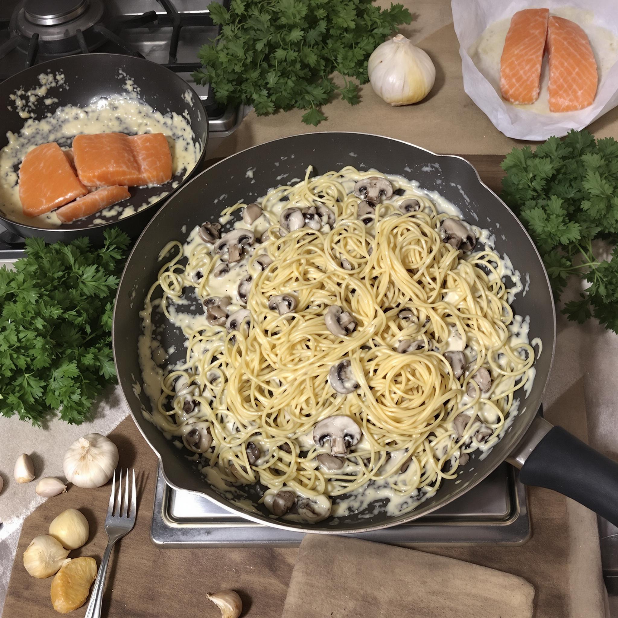 Spaghetti met room en zalm