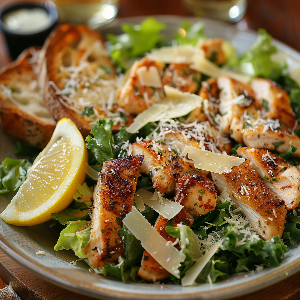 Caesar-salade met krokante kip en Parmezaanse kaas