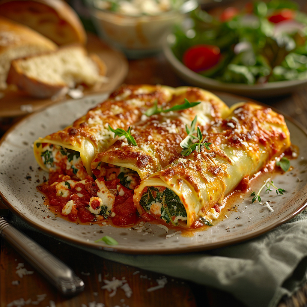 Cannelloni gevuld met ricotta en spinazie