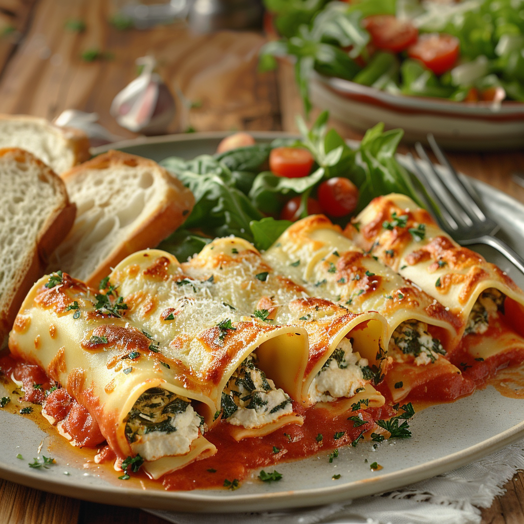 Cannelloni gevuld met ricotta en spinazie