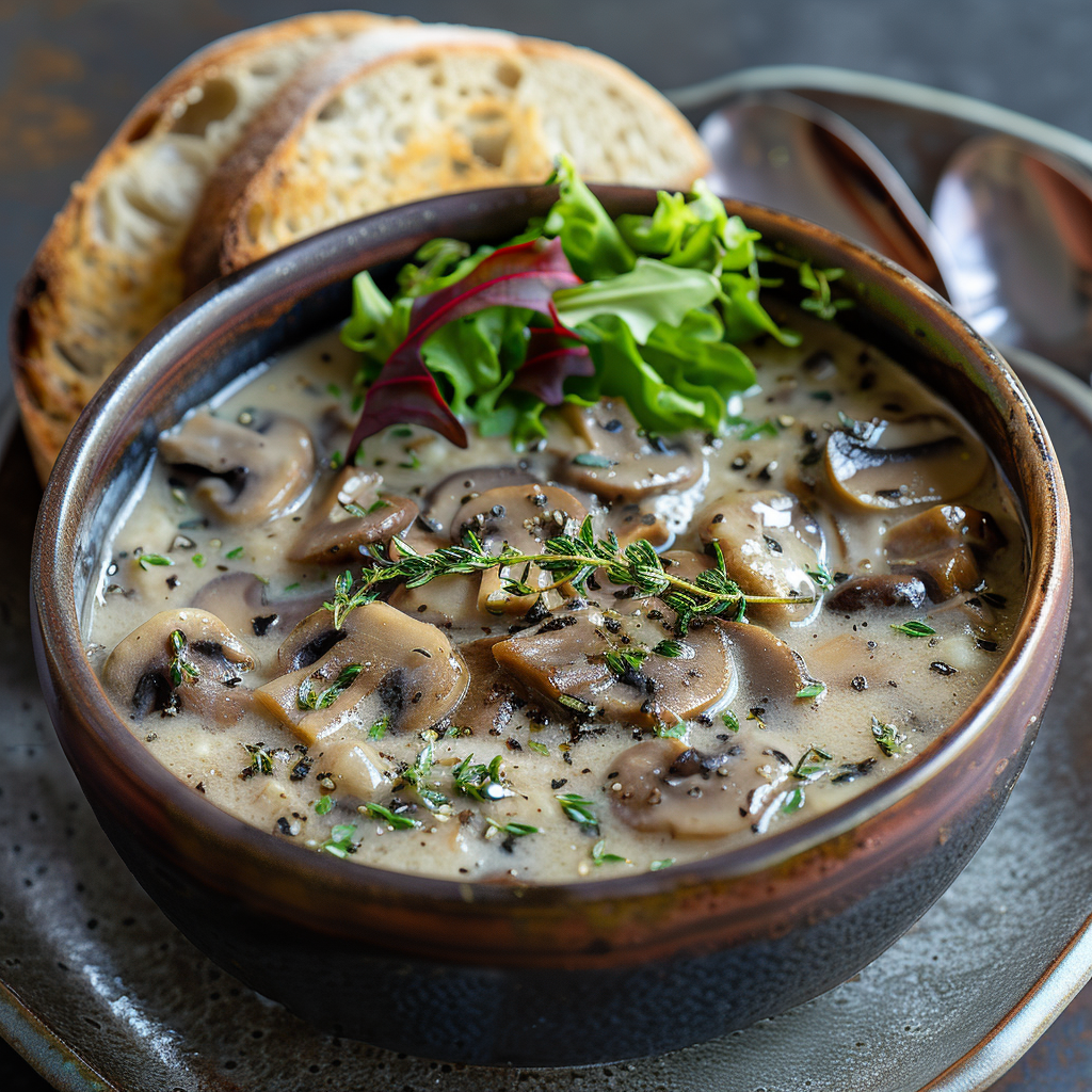 Champignonroomsoep met tijm en truffelolie