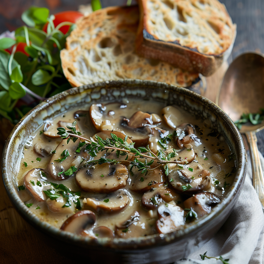 Champignonroomsoep met tijm en truffelolie