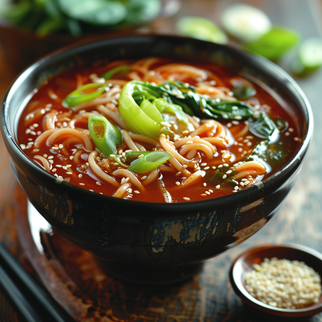 Chinese tomatensoep met noedels en bosui