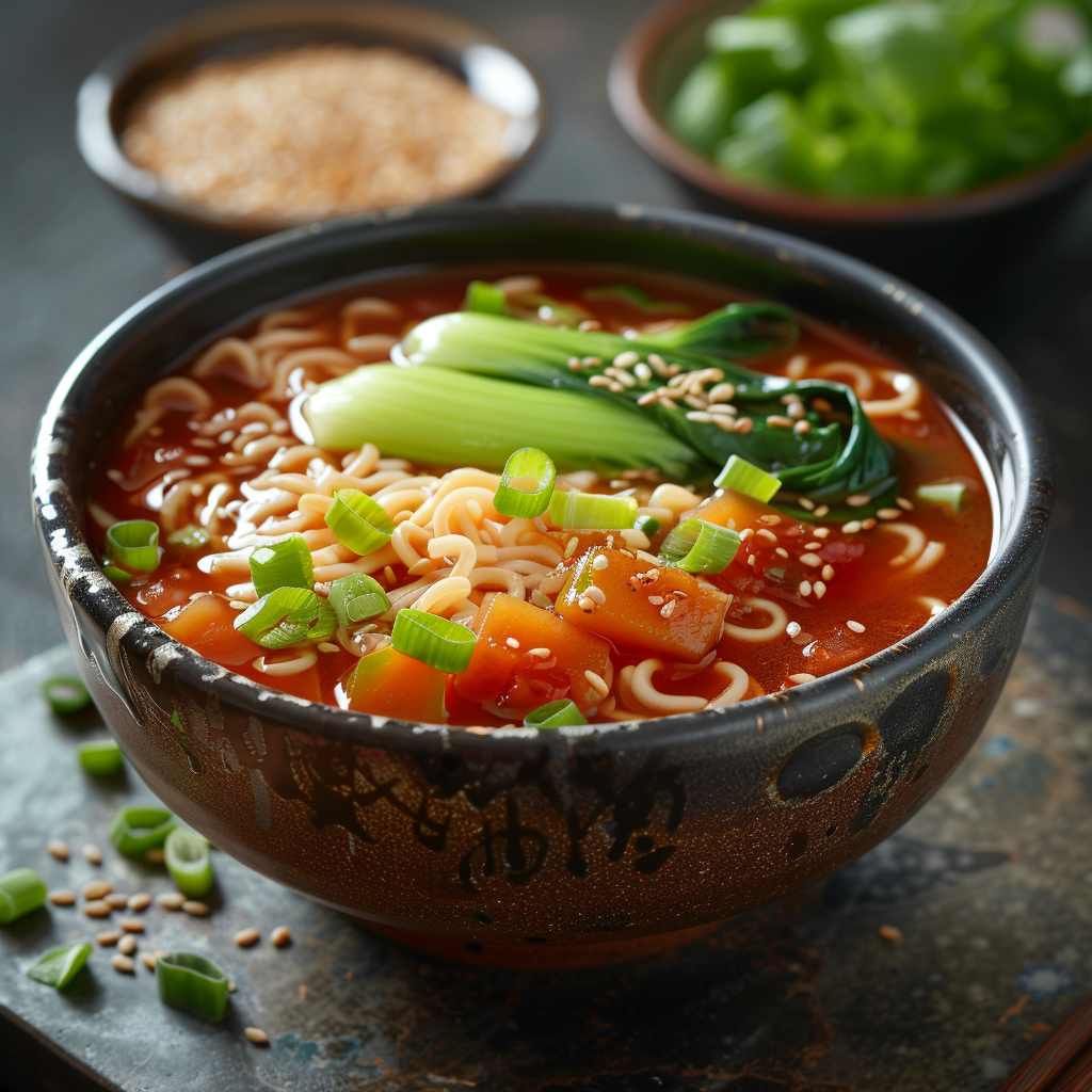 Chinese tomatensoep met noedels en bosui