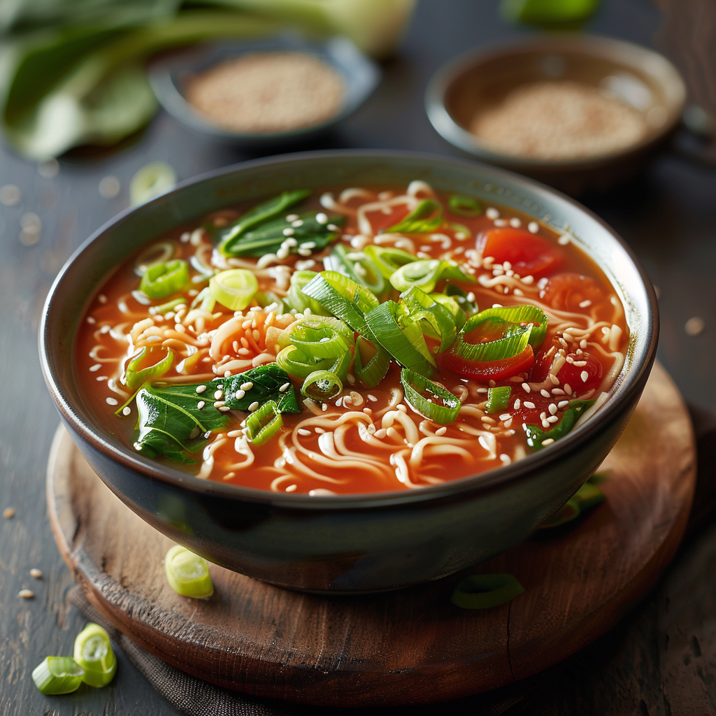 Chinese tomatensoep met noedels en bosui