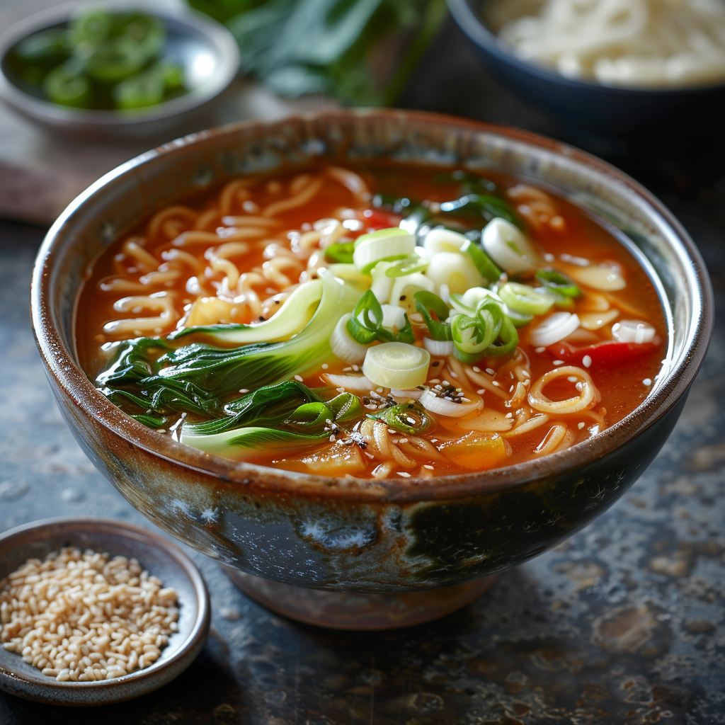 Chinese tomatensoep met noedels en bosui