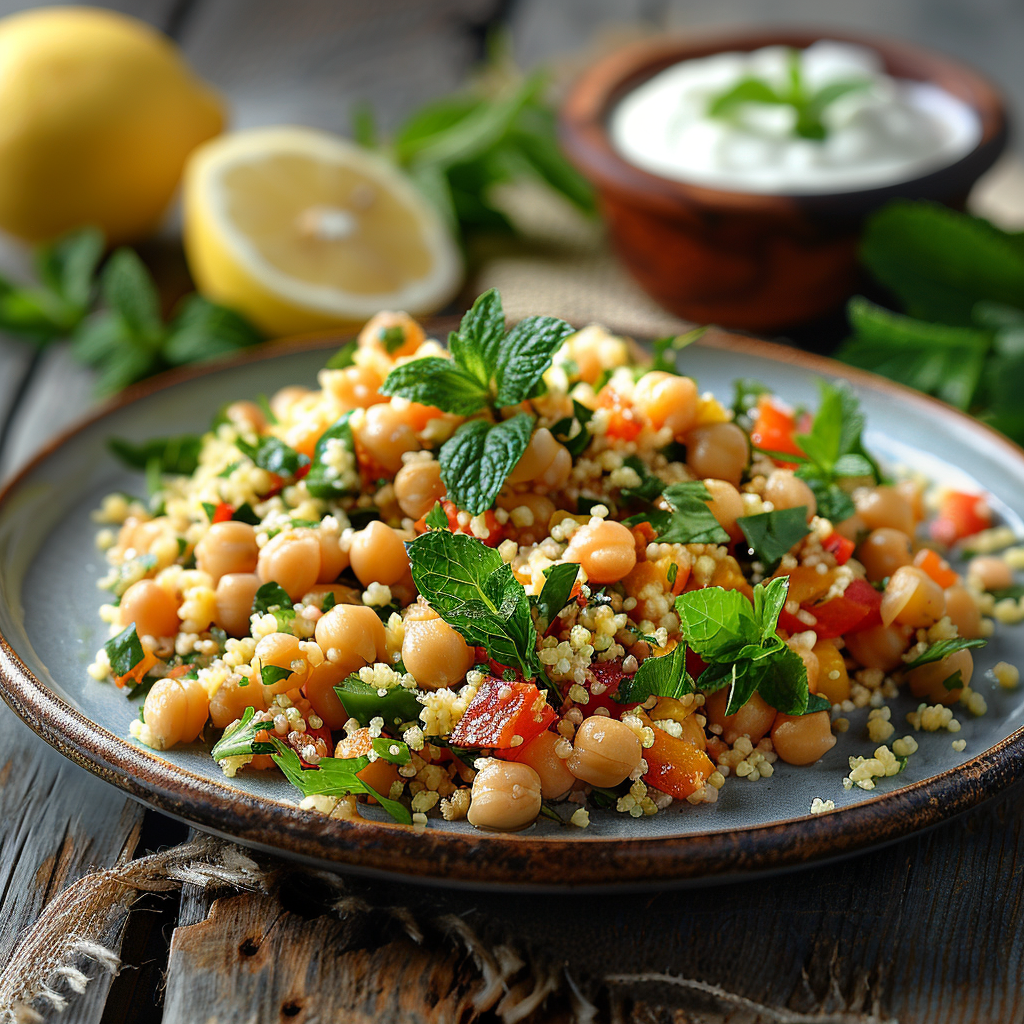 Couscous-salade met kikkererwten en verse munt