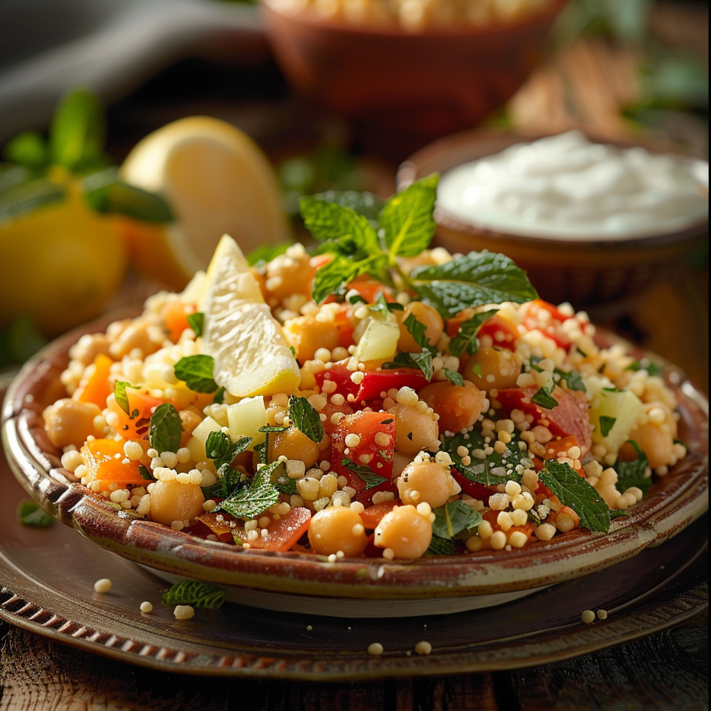Couscous-salade met kikkererwten en verse munt