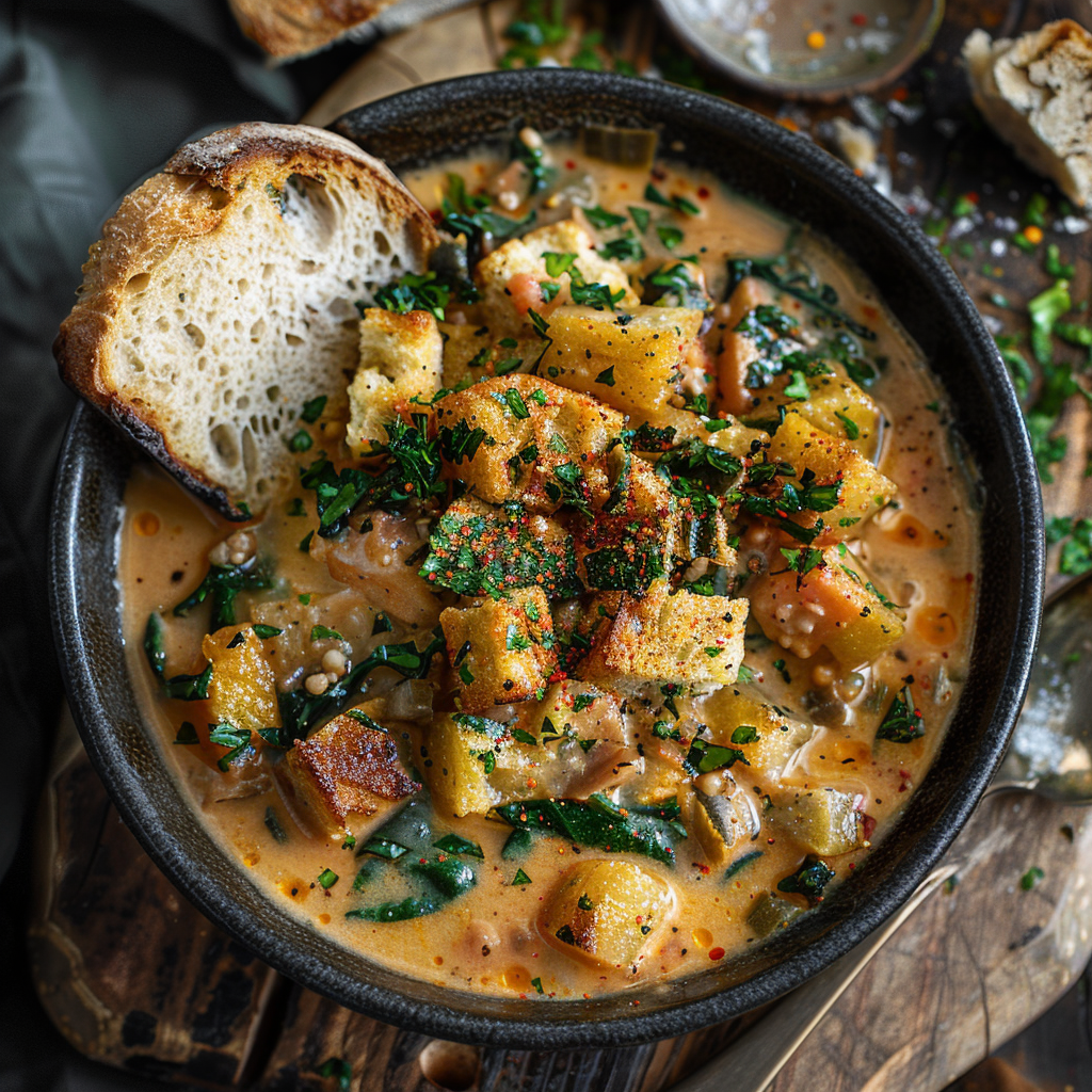 Erwten-en-hamsoep met knapperige croutons