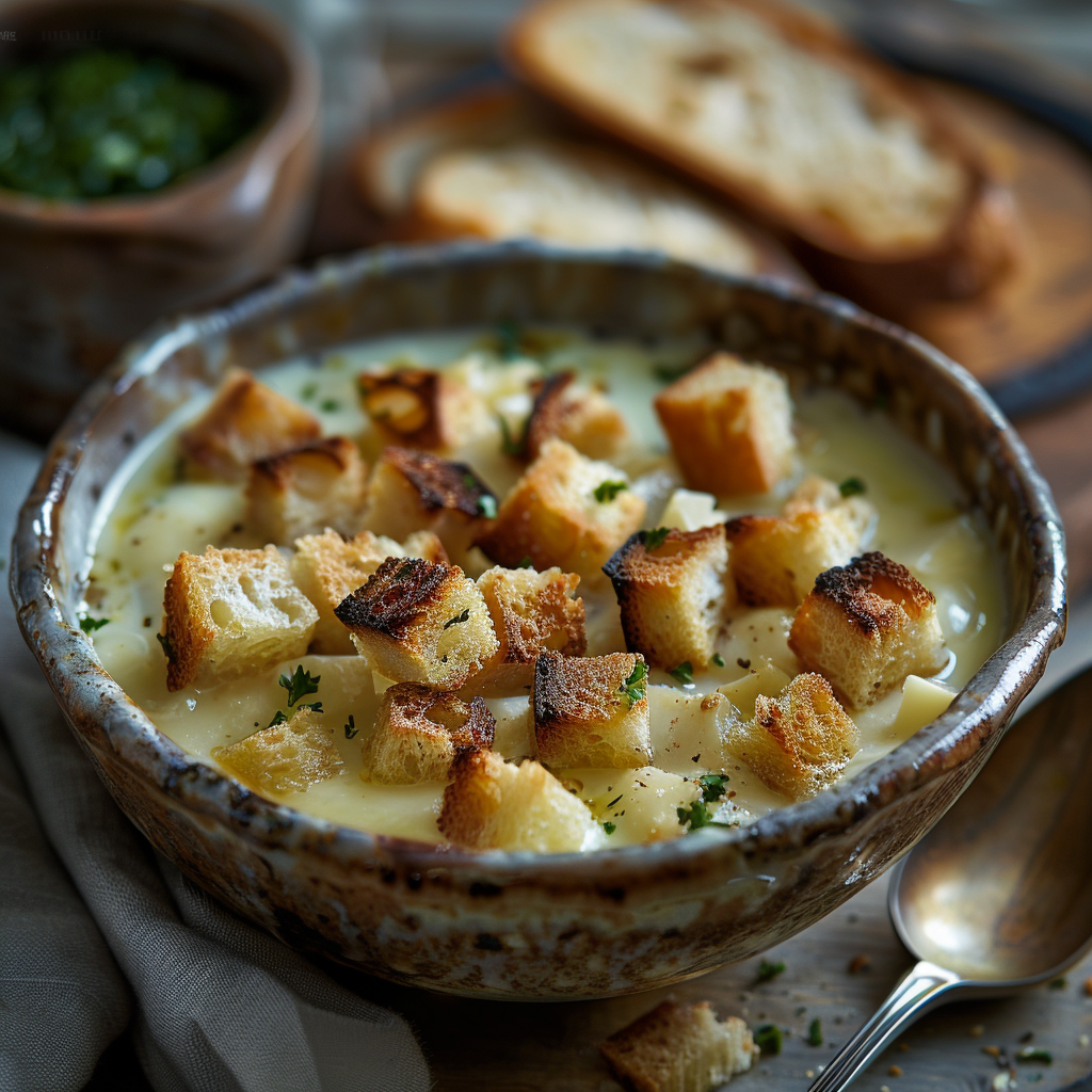 Erwten-en-hamsoep met knapperige croutons