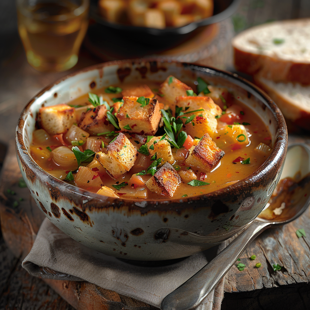 Erwten-en-hamsoep met knapperige croutons