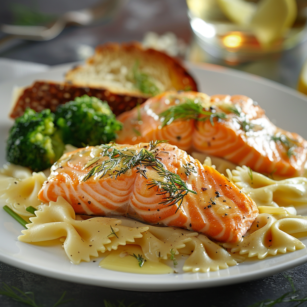 Farfalle met zalm, dille en citroensaus