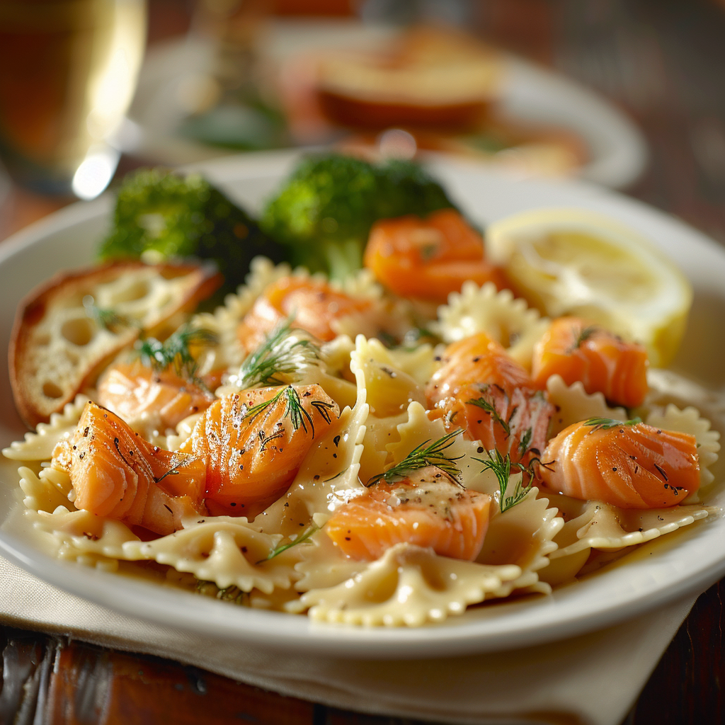 Farfalle met zalm, dille en citroensaus