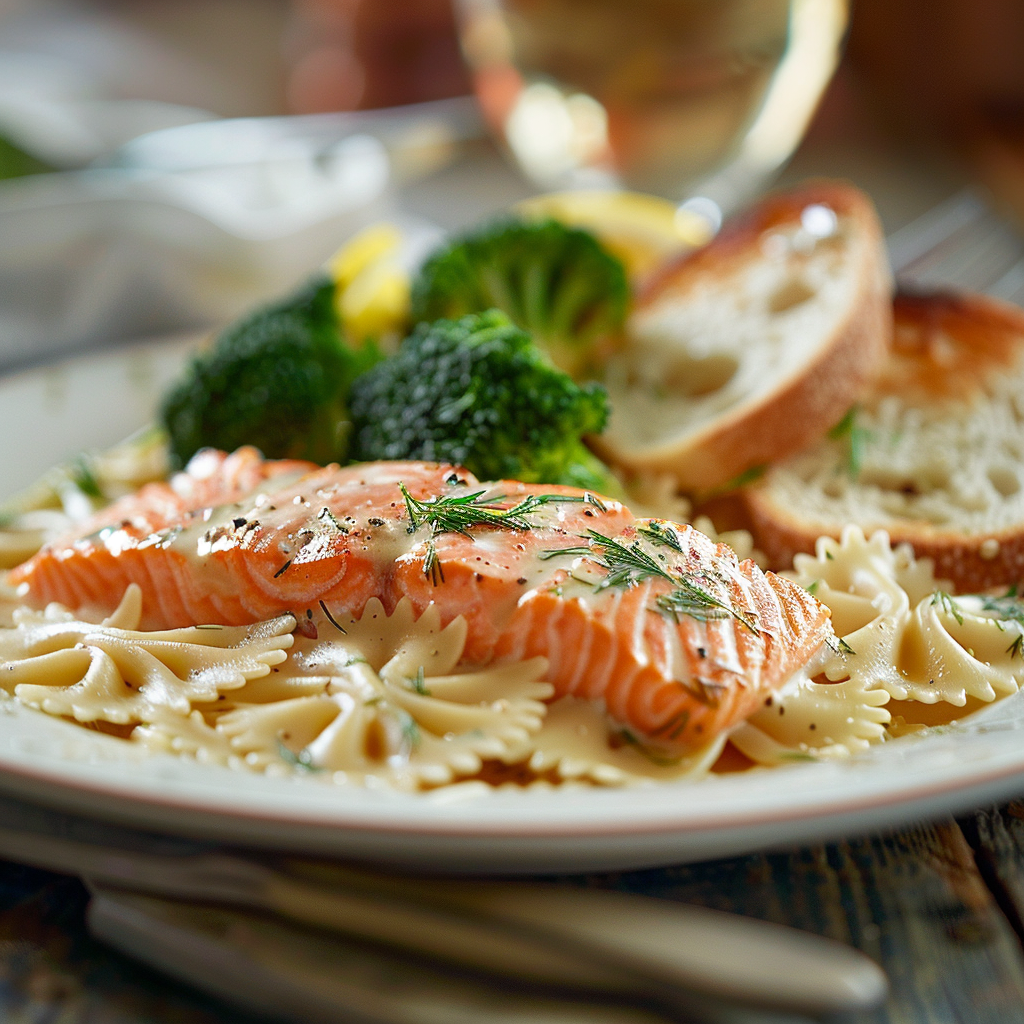 Farfalle met zalm, dille en citroensaus