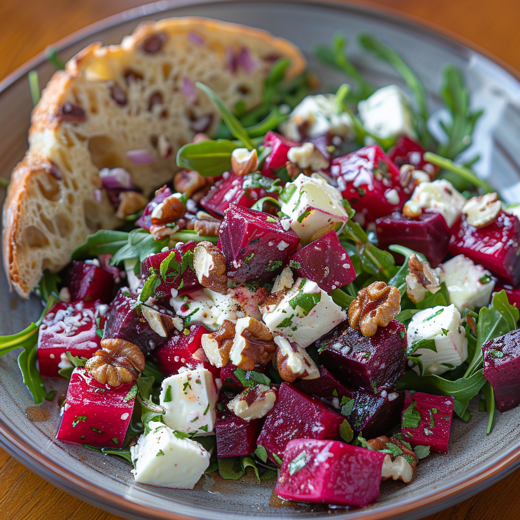 Feta-bietensalade met rucola en walnoten