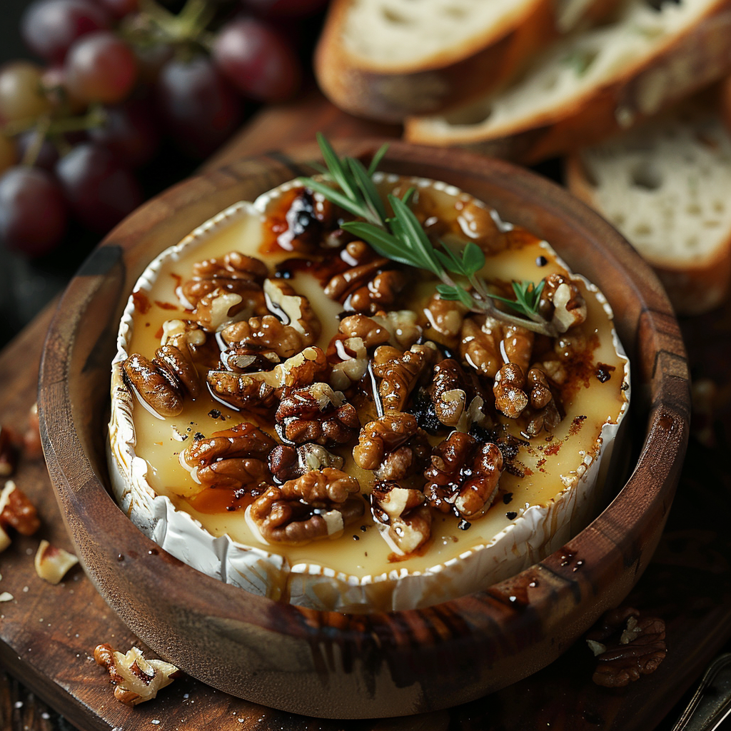 Gegratineerde camembert met honing en walnoten