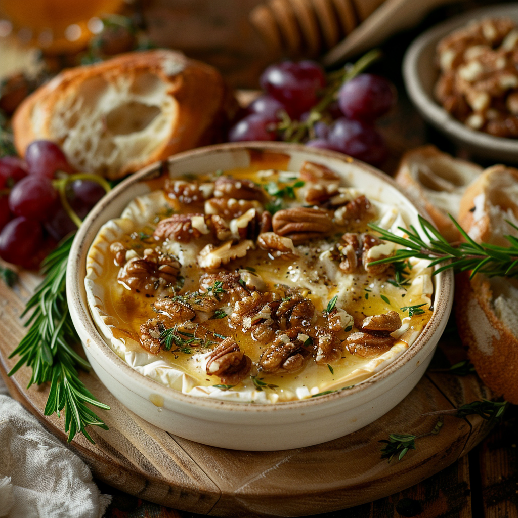 Gegratineerde camembert met honing en walnoten