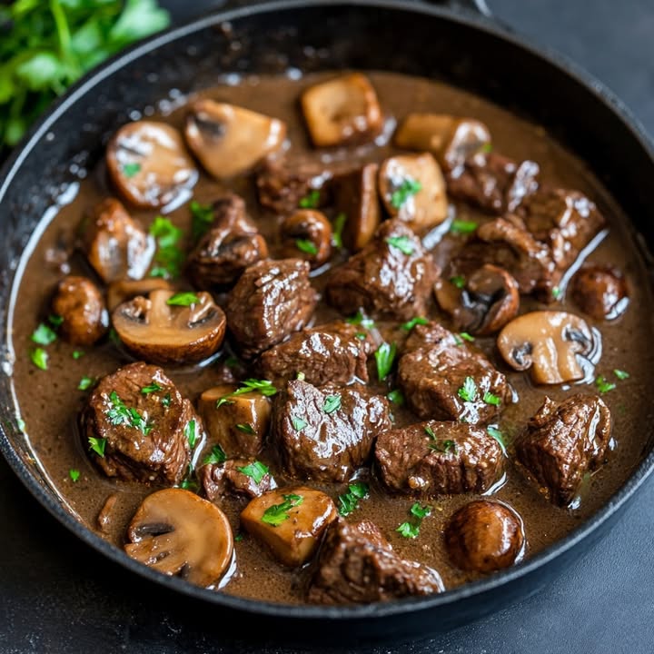 Gestoofd rundvlees champignons