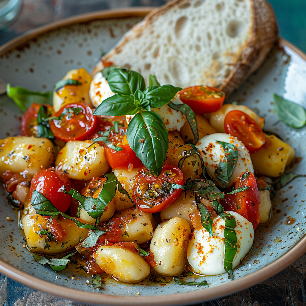 Gnocchi met tomaat, mozzarella en basilicum