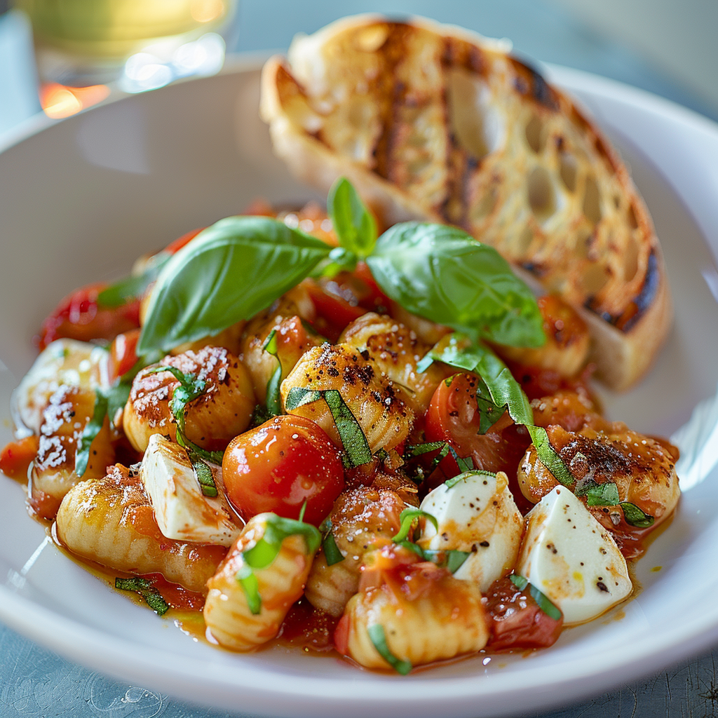 Gnocchi met tomaat, mozzarella en basilicum