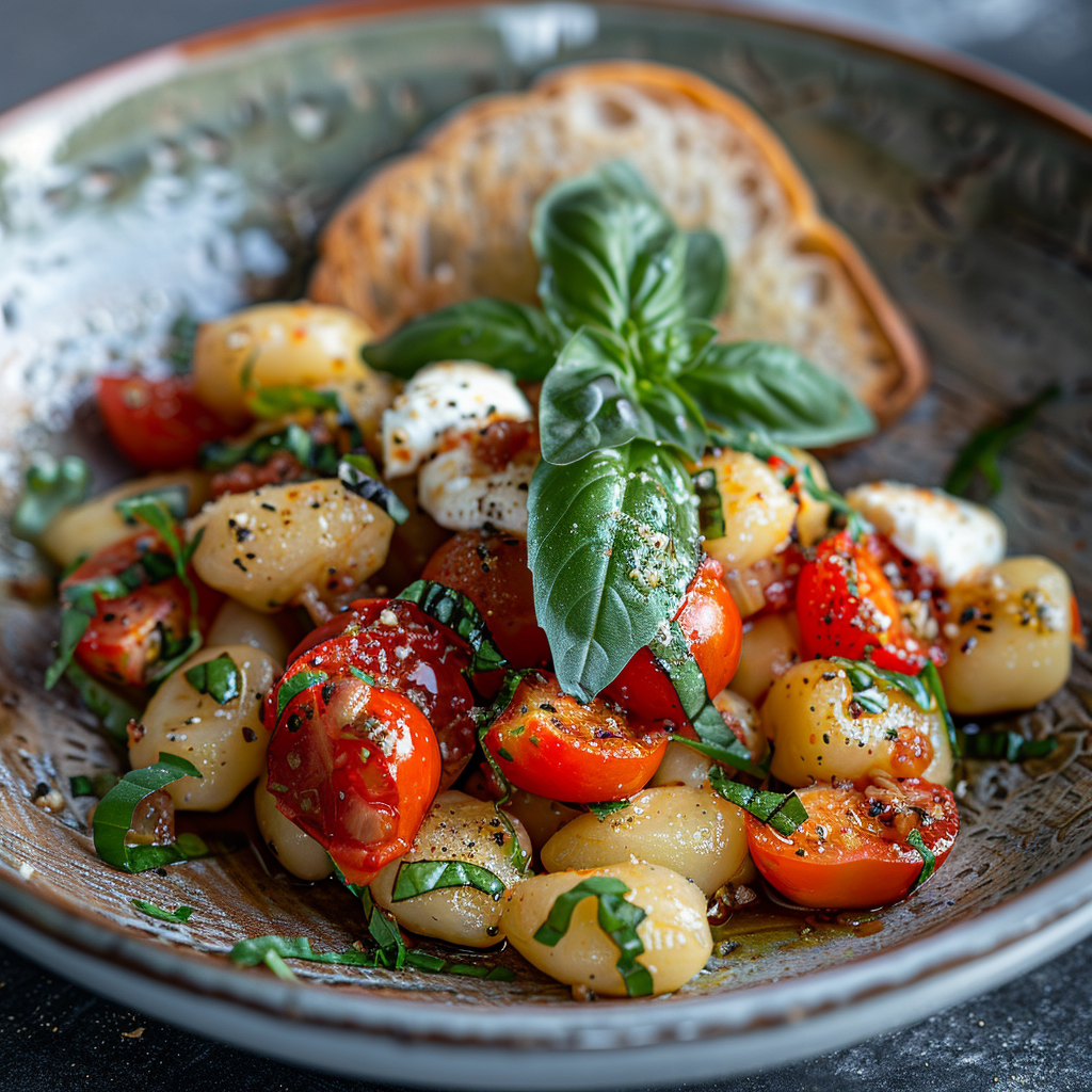 Gnocchi met tomaat, mozzarella en basilicum