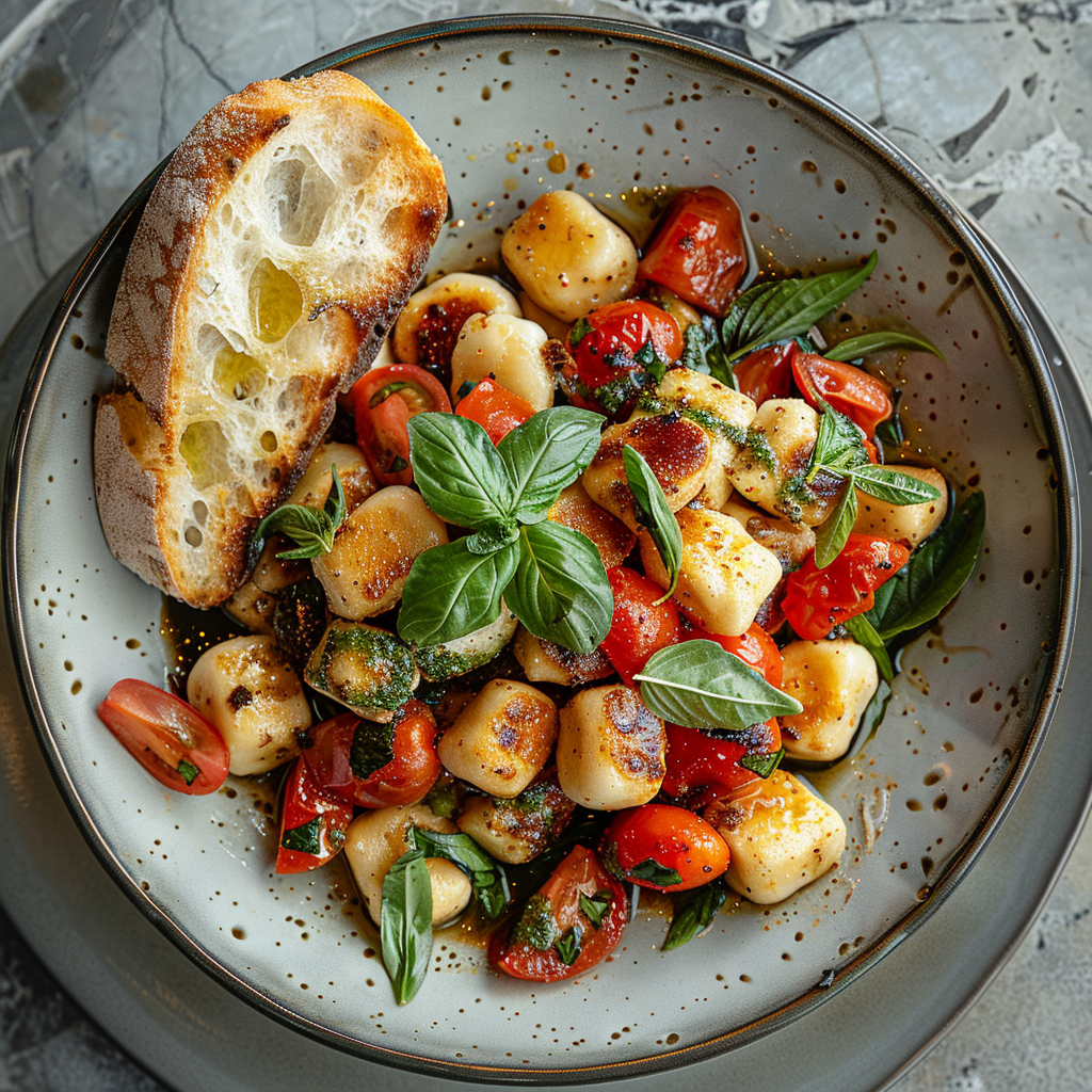 Gnocchi met tomaat, mozzarella en basilicum