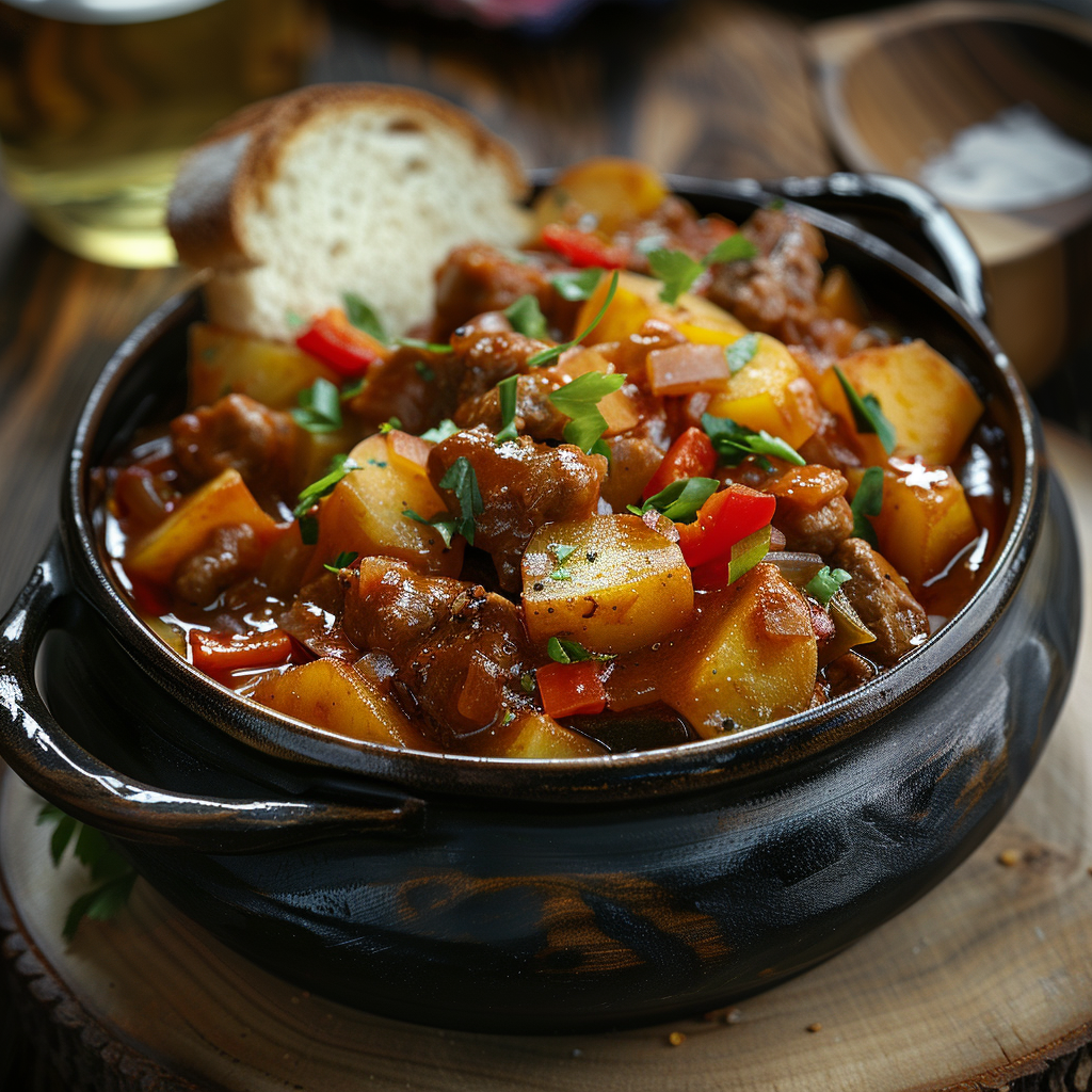 Goulash ovenschotel met paprika en aardappelblokjes