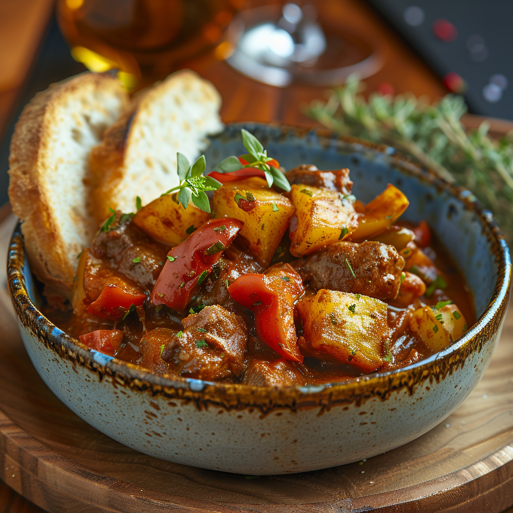 Goulash ovenschotel met paprika en aardappelblokjes