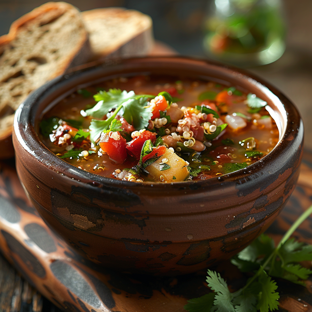 Groentesoep met quinoa en frisse koriander