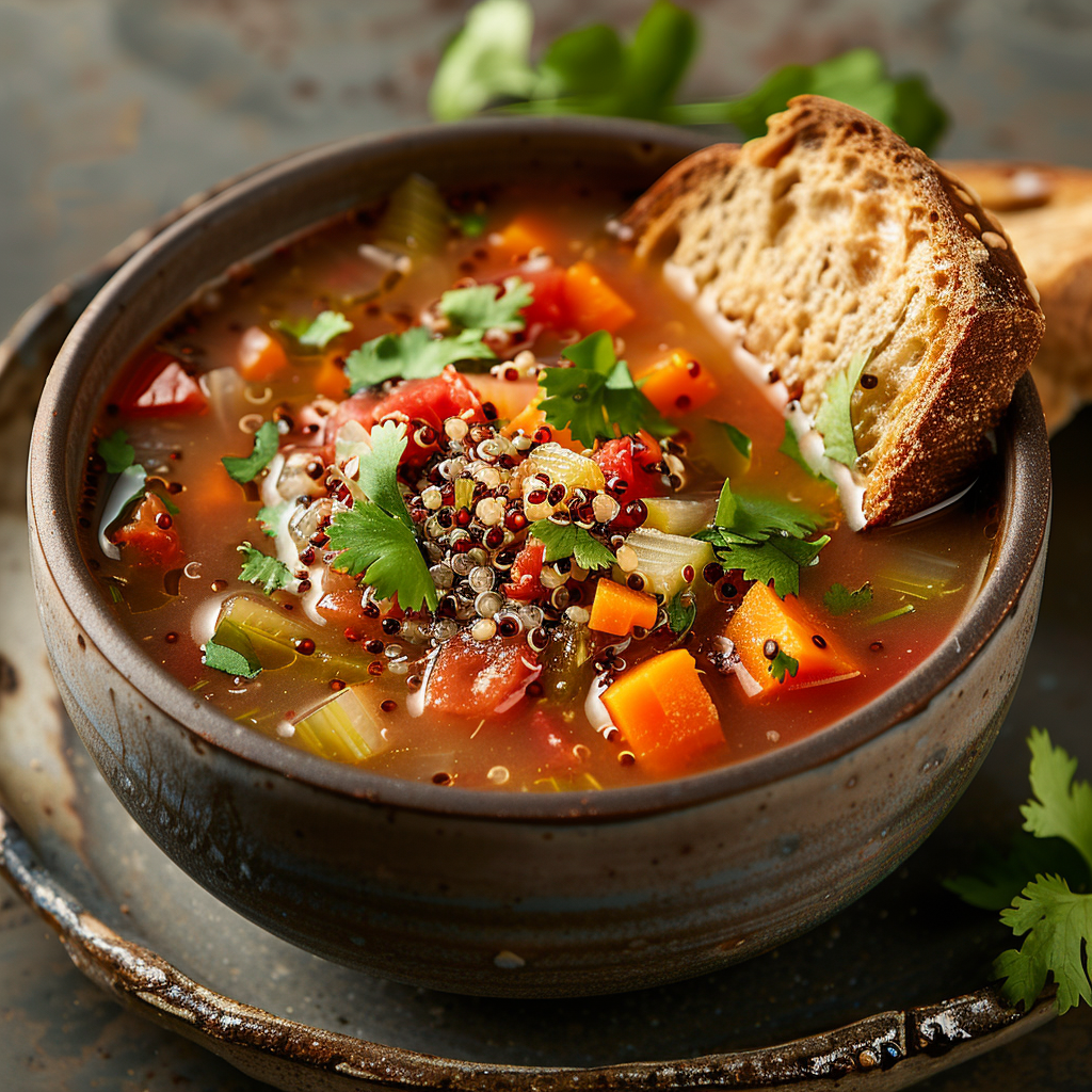 Groentesoep met quinoa en frisse koriander