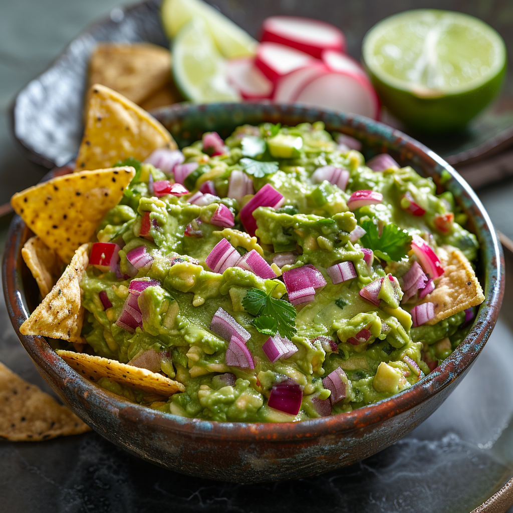 Guacamole met rode ui en limoen