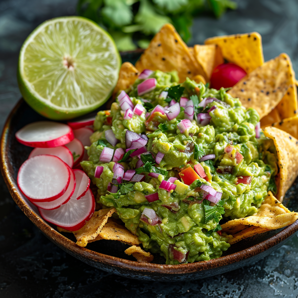 Guacamole met rode ui en limoen