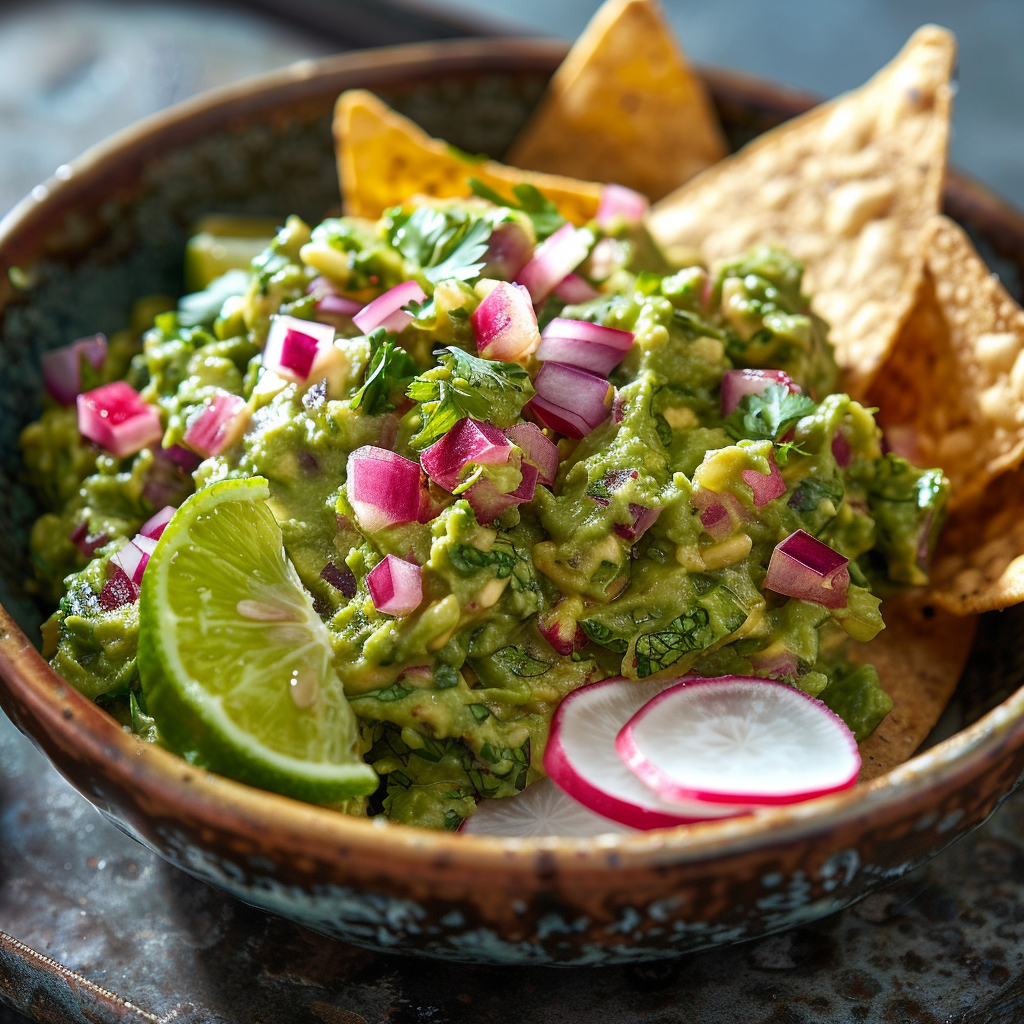 Guacamole met rode ui en limoen