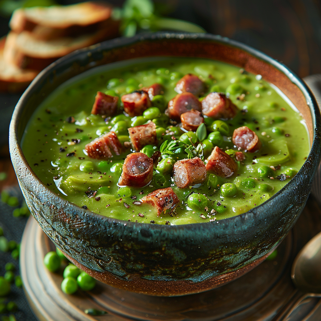 Hollandse erwtensoep met rookworst en roggebrood