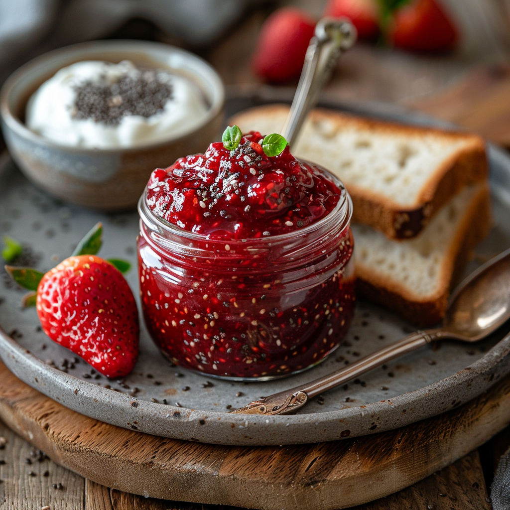 Huisgemaakte aardbeienjam met vanille en chia
