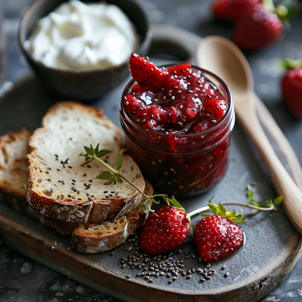 Huisgemaakte aardbeienjam met vanille en chia