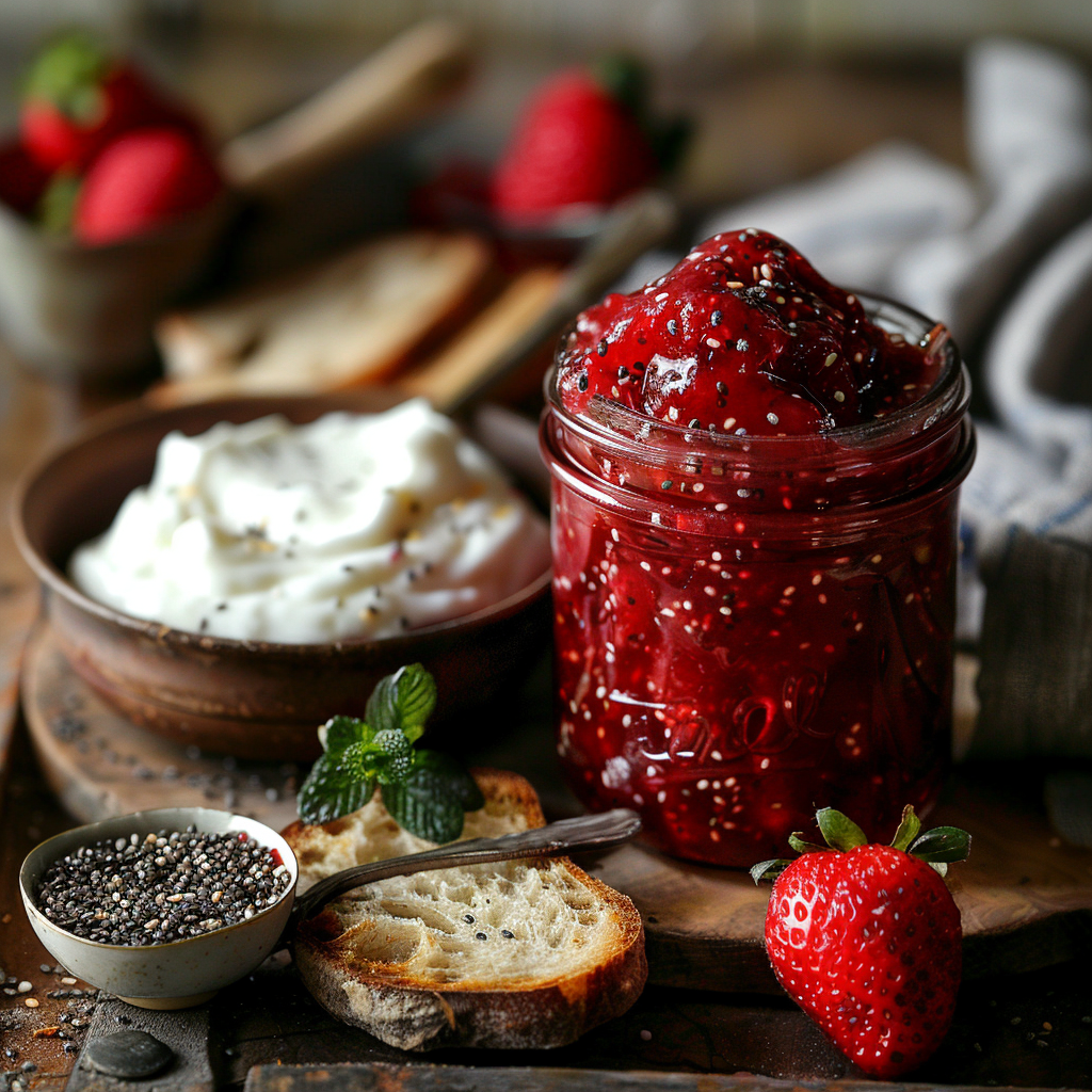 Huisgemaakte aardbeienjam met vanille en chia