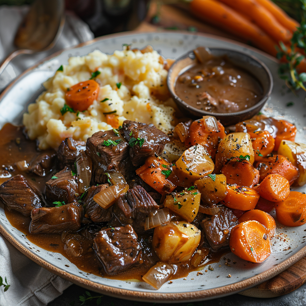 Hutspot stamppot met wortel, ui en rundvlees