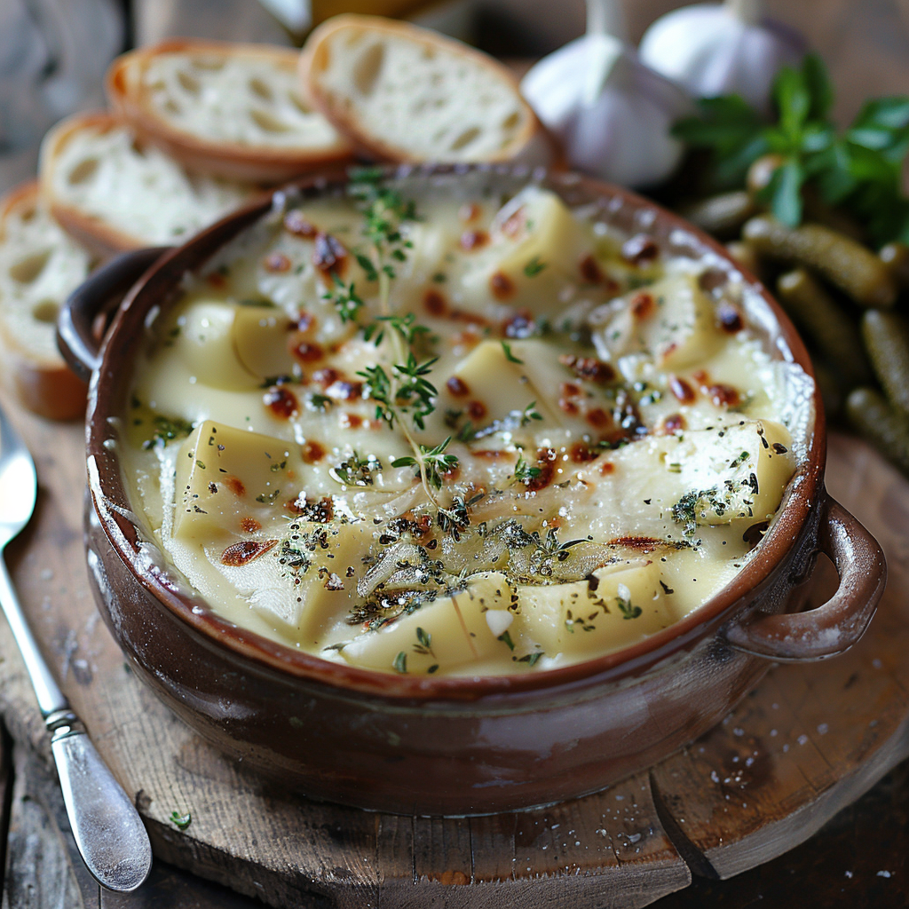 Kaasfondue met Gruyère, Emmentaler en knoflook