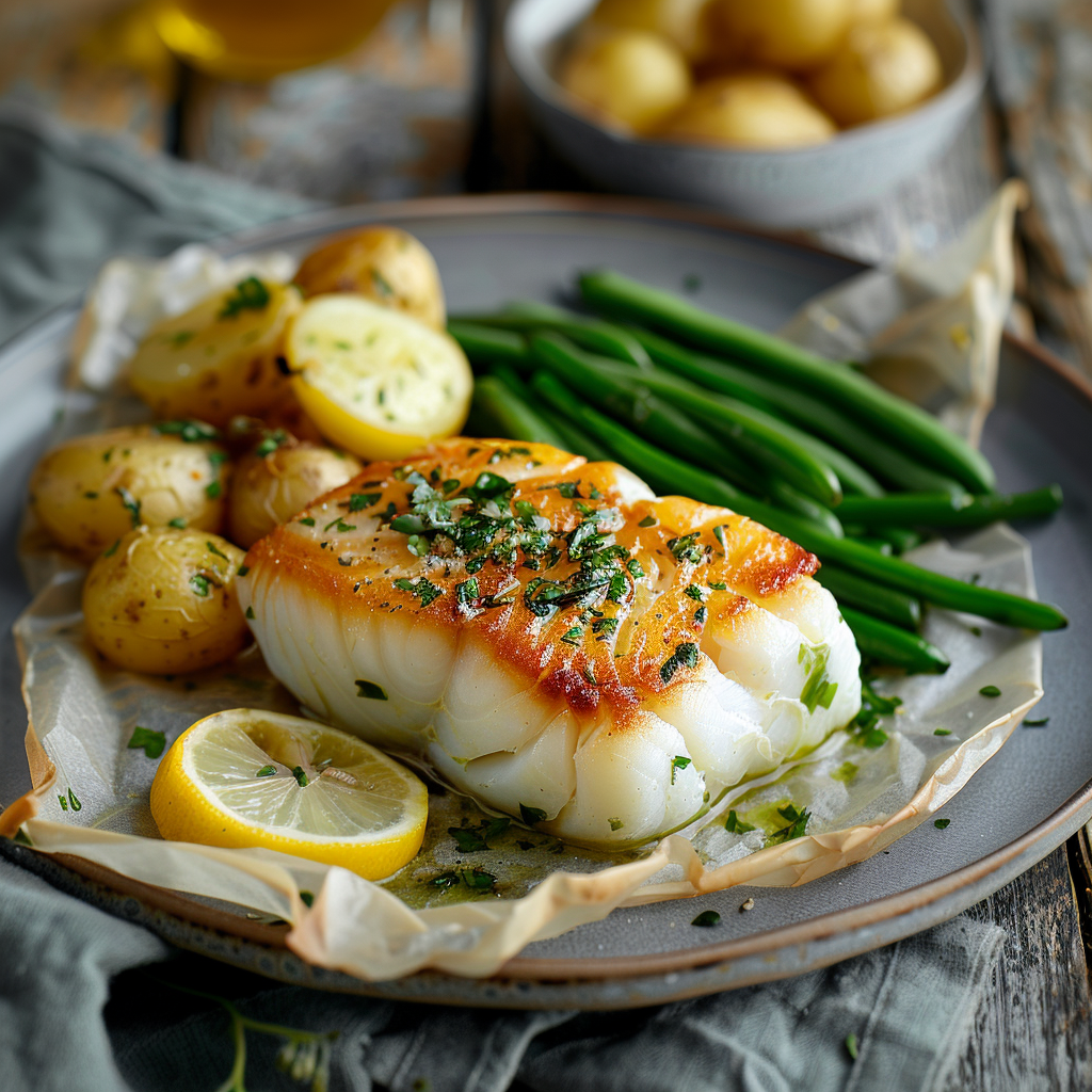 Kabeljauw in papillot met citroen en prei
