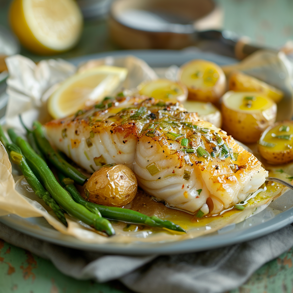 Kabeljauw in papillot met citroen en prei