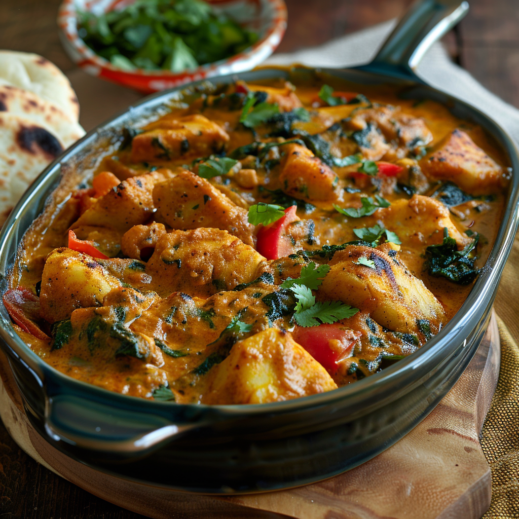 Kip-curry ovenschotel met naanbrood topping