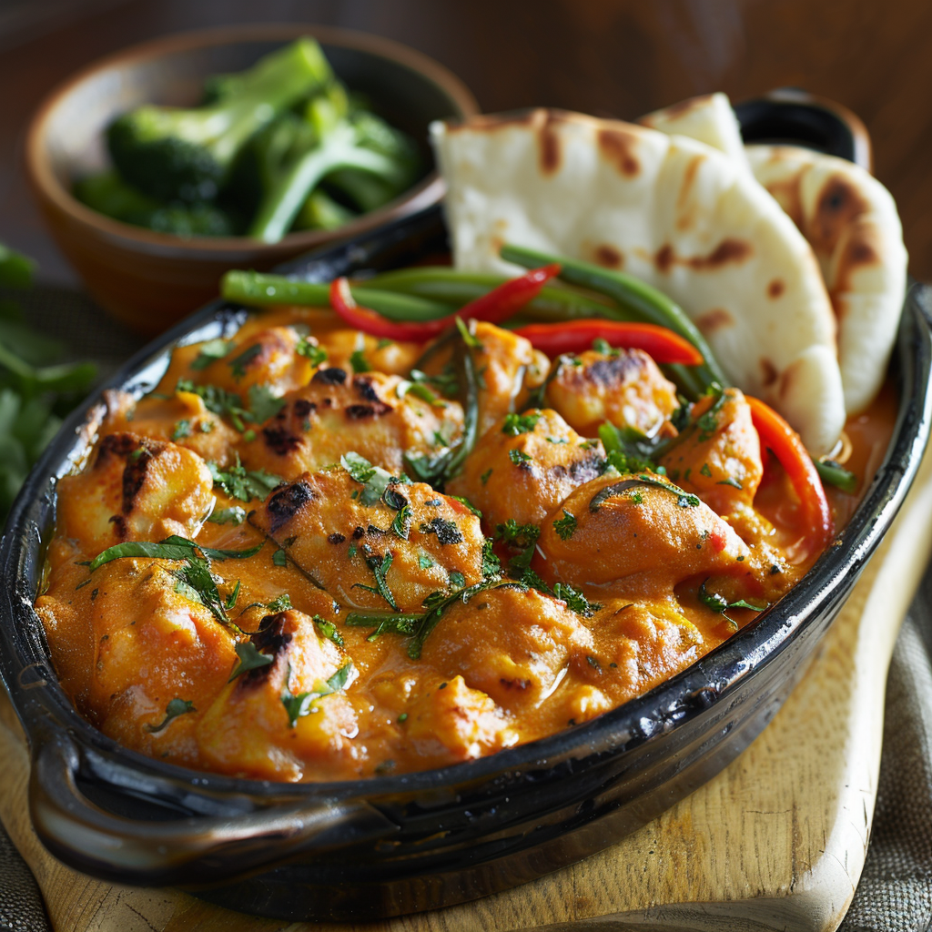 Kip-curry ovenschotel met naanbrood topping