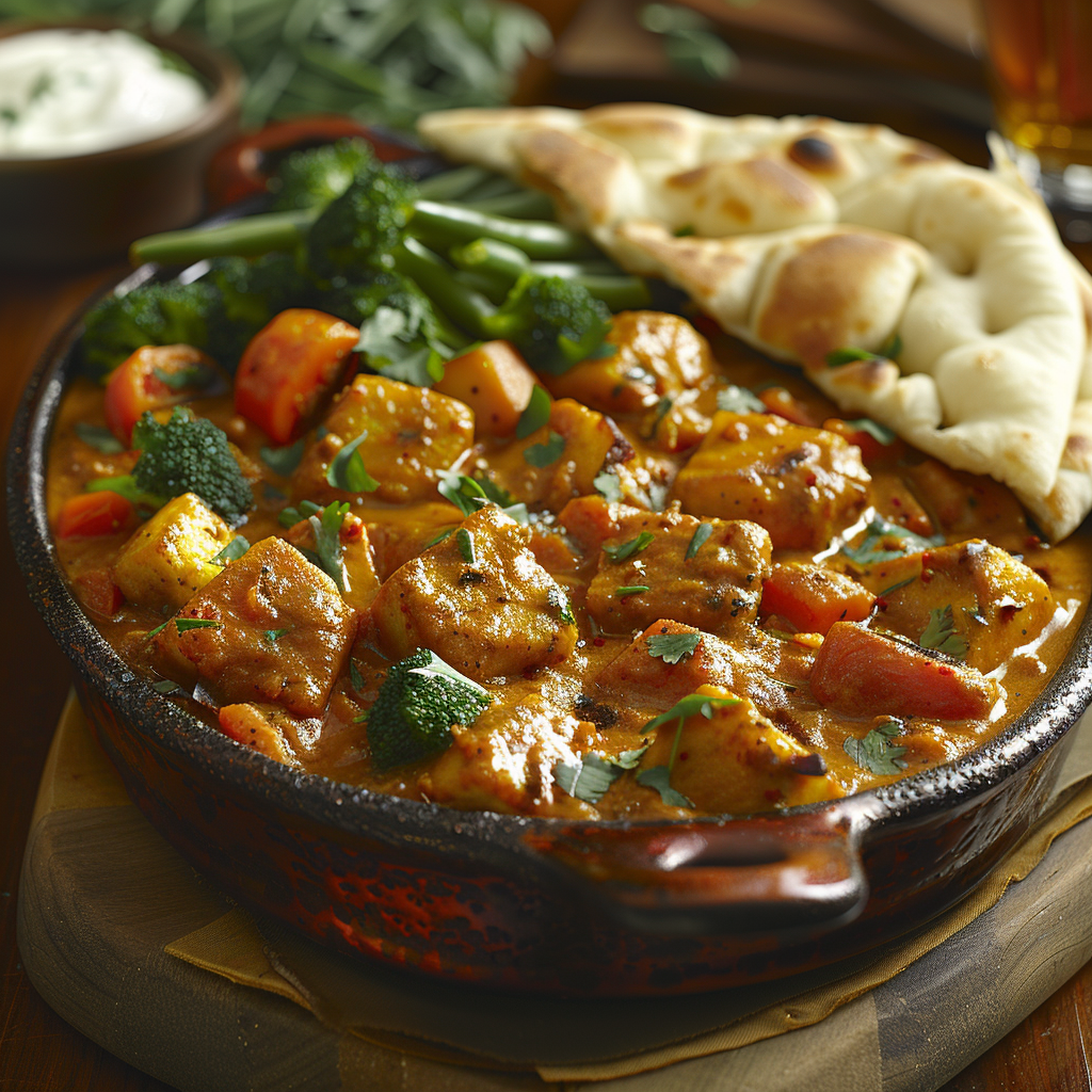 Kip-curry ovenschotel met naanbrood topping