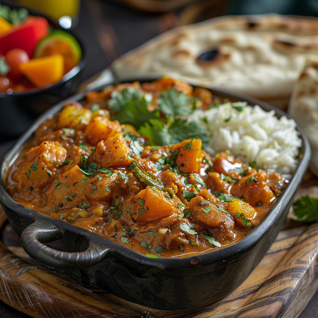 Kip-curry ovenschotel met naanbrood topping