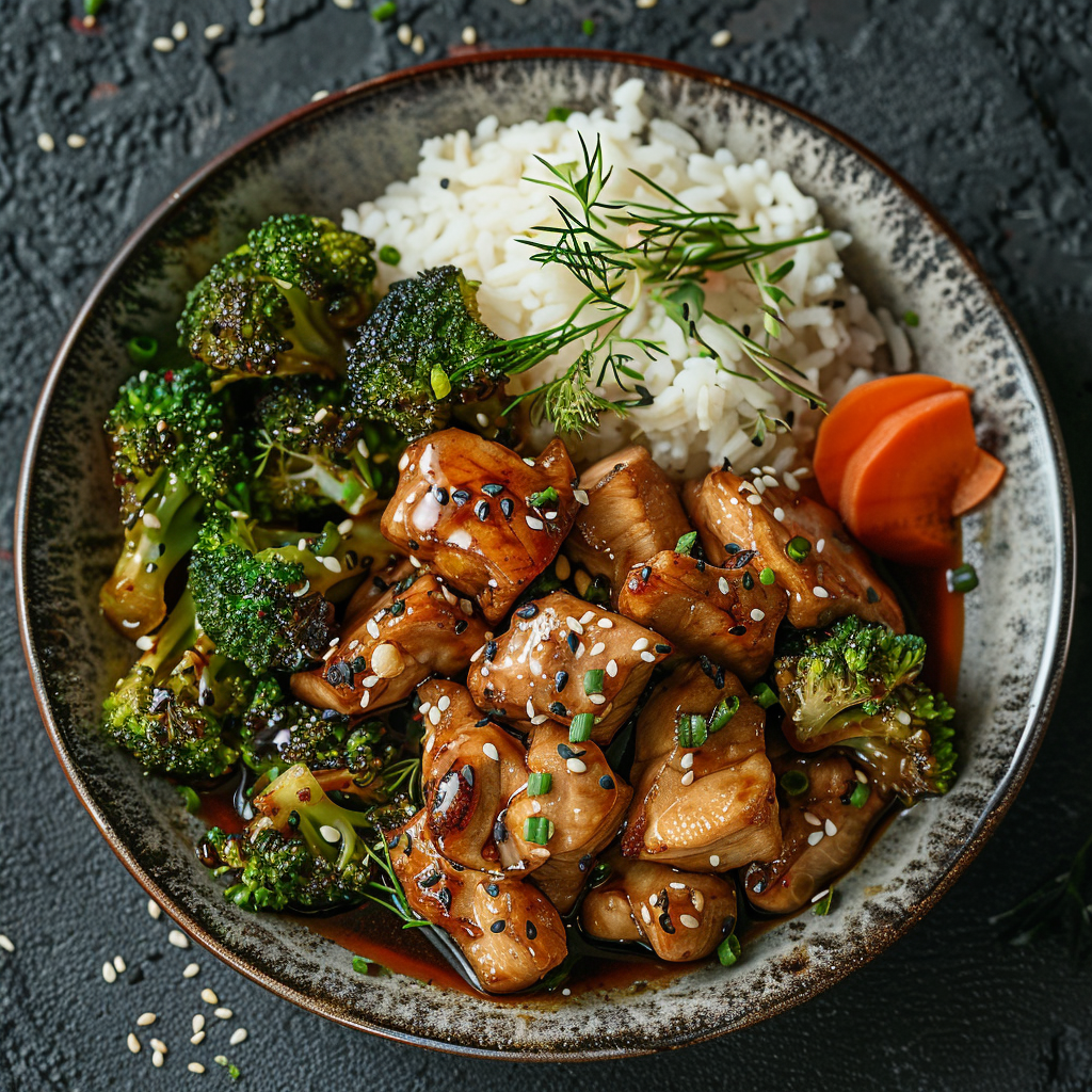 Kippendij in teriyakisaus met sesamzaadjes
