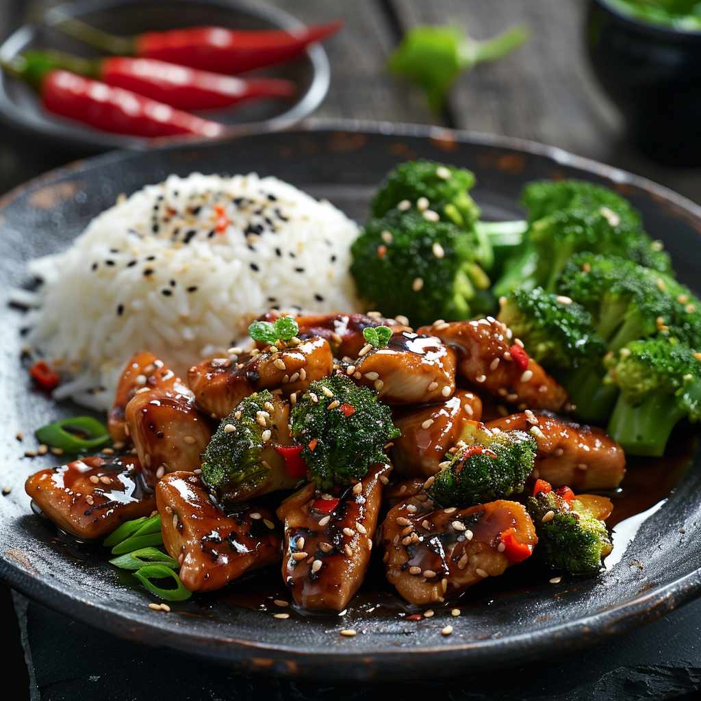 Kippendij in teriyakisaus met sesamzaadjes